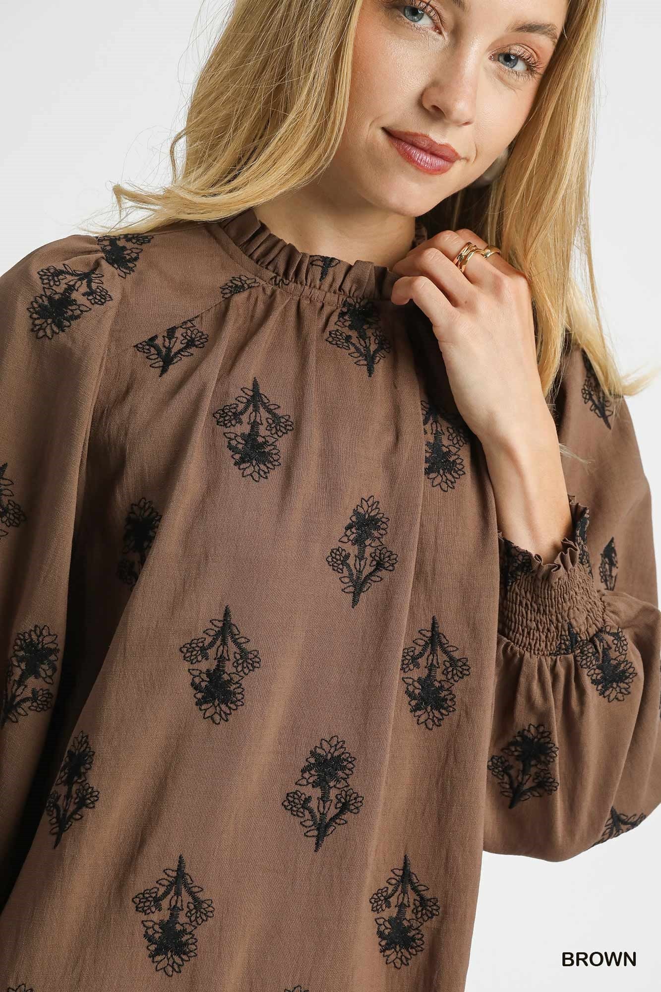 Umgee Embroidered Long Sleeve Mini Dress
