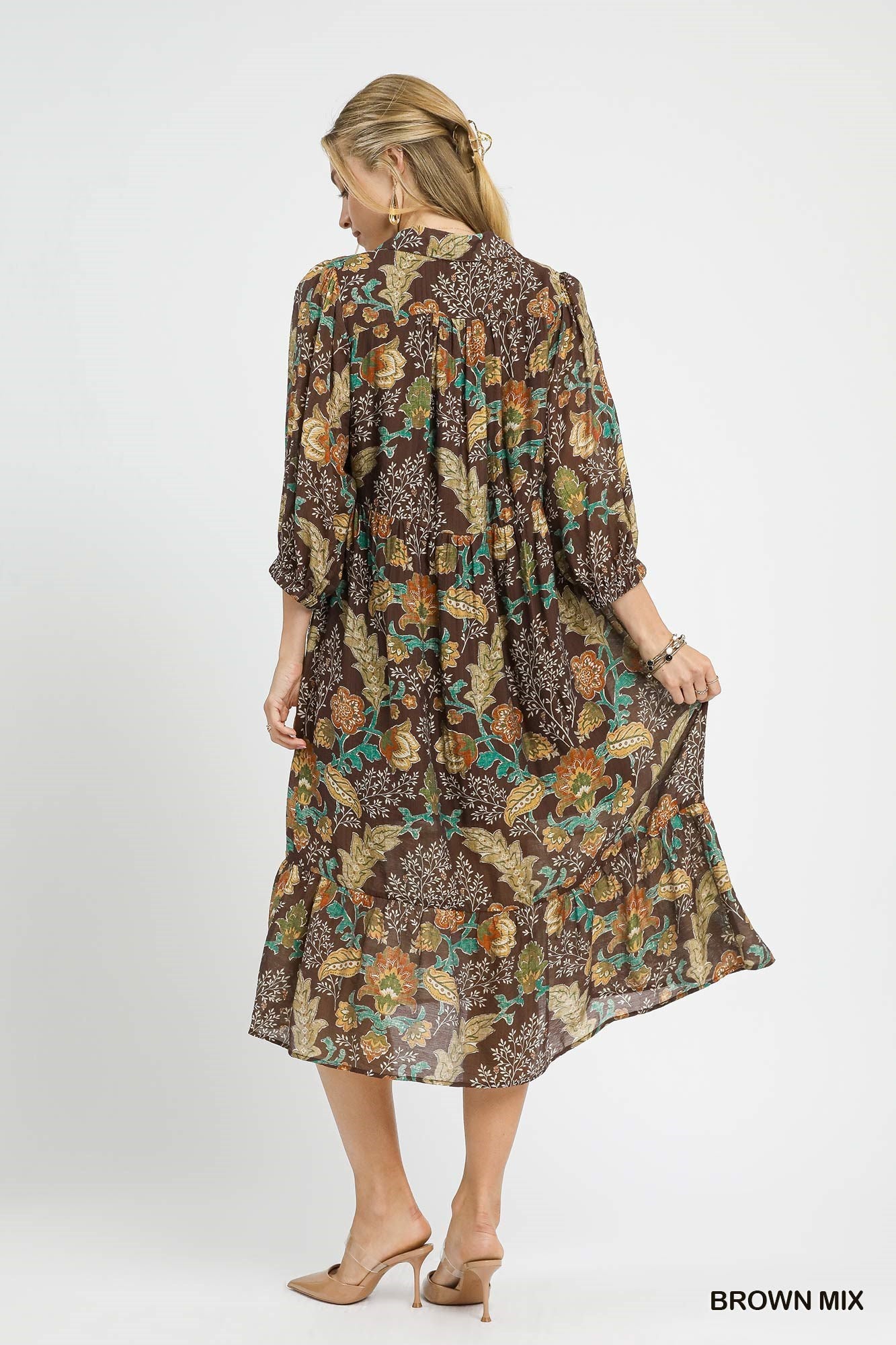 Umgee Mix Floral Collared Midi Dress