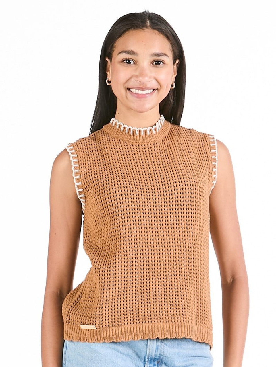 SS Olivia Sleeveless Sweater top - light brown