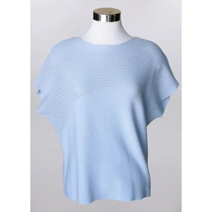 Keren Hart Plus Spring Blue Short Sleeve Sweater with Line Detail