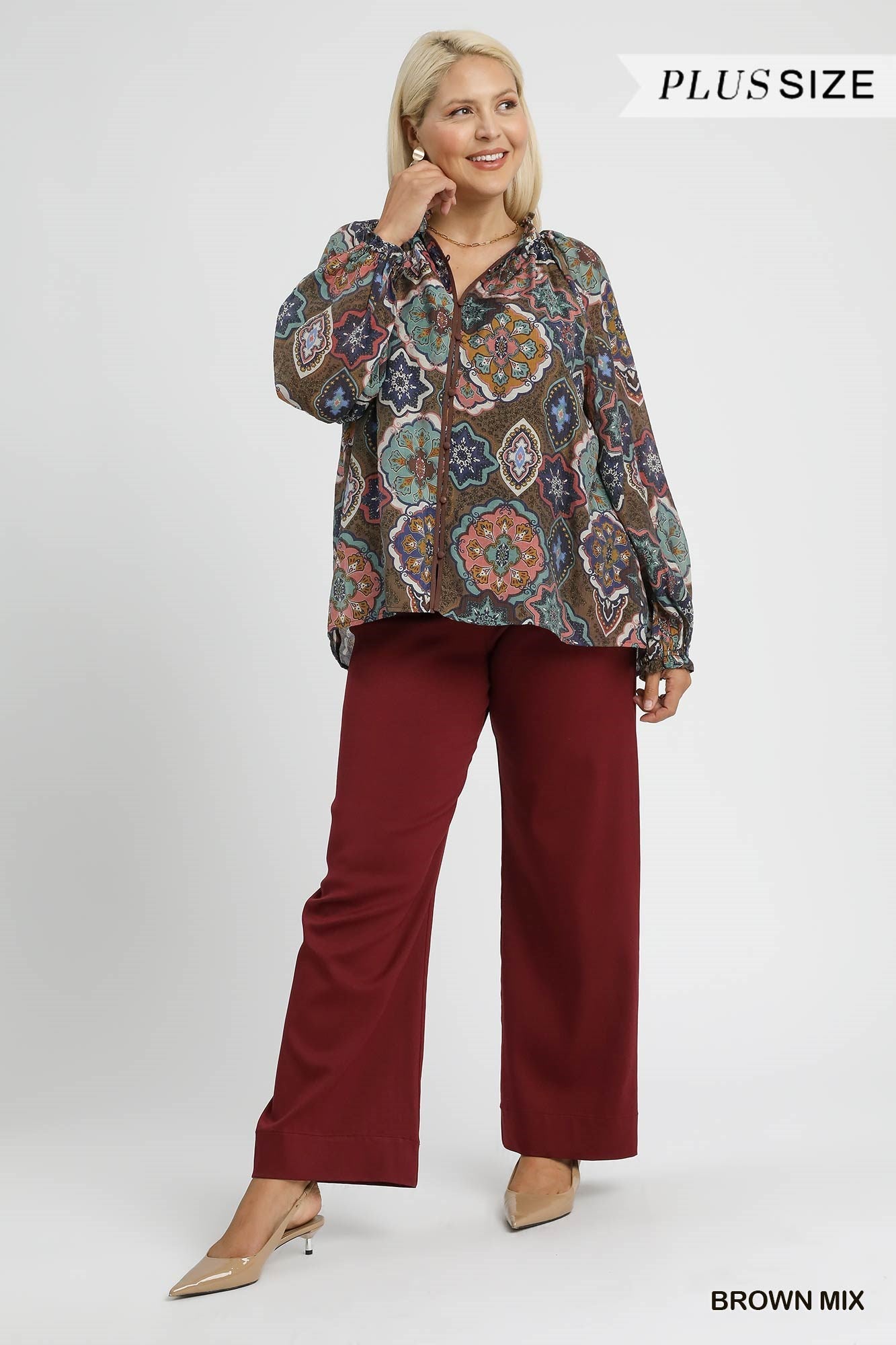 Umgee Boho Mosaic Print Button Down Blouse