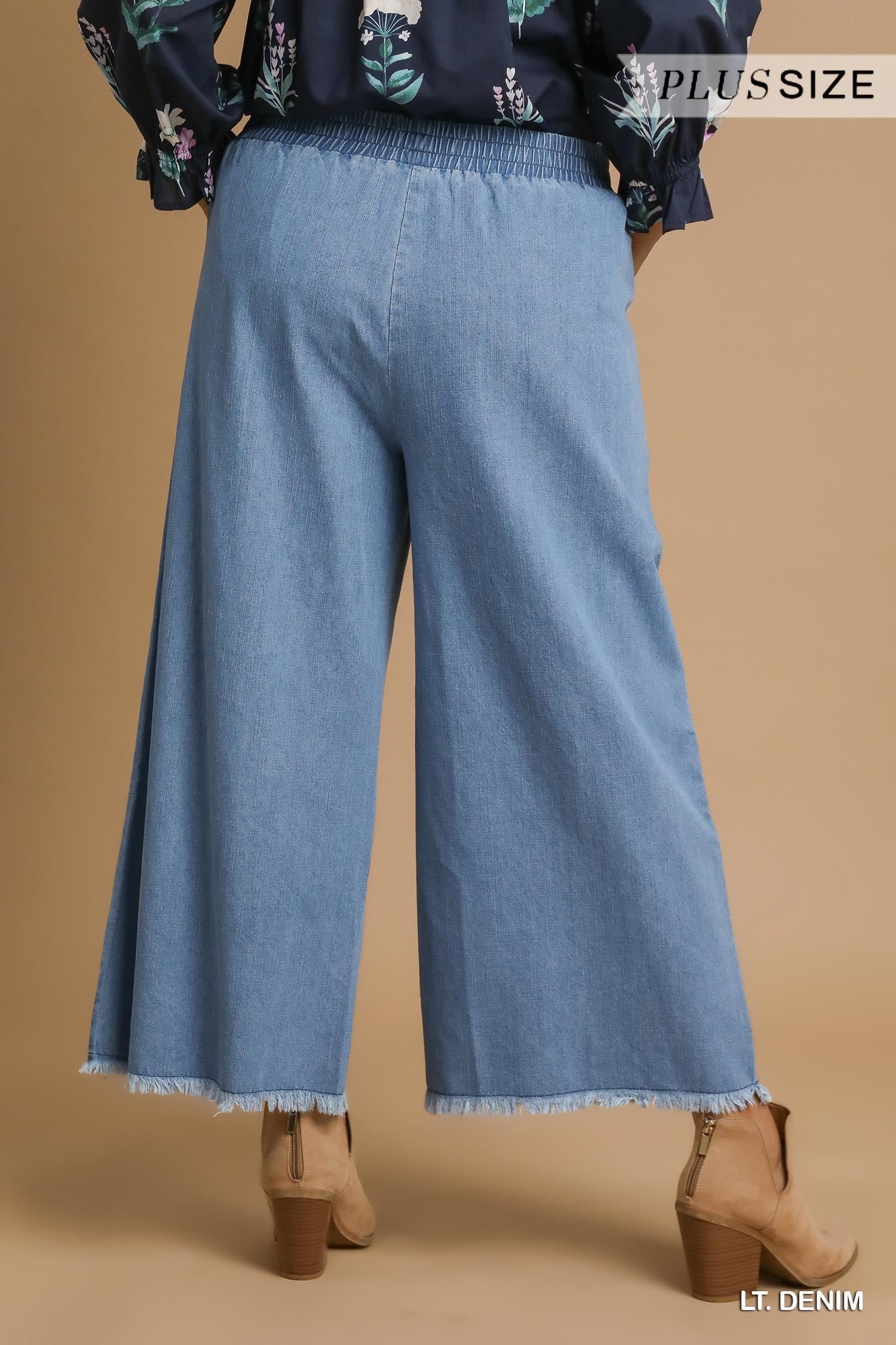 Umgee Washed Denim Pants with Fringe Hem - 2 Colors - Small -2X