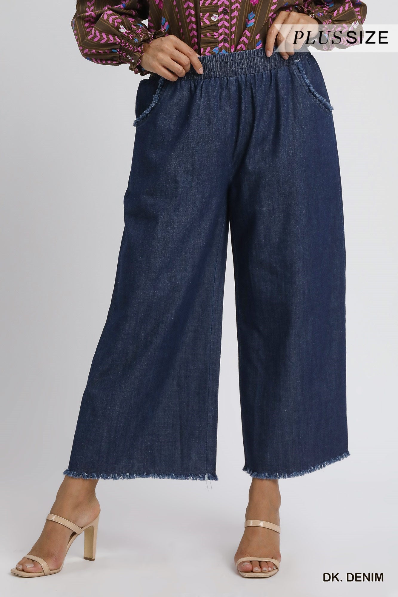 Umgee Washed Denim Pants with Fringe Hem - 2 Colors - Small -2X