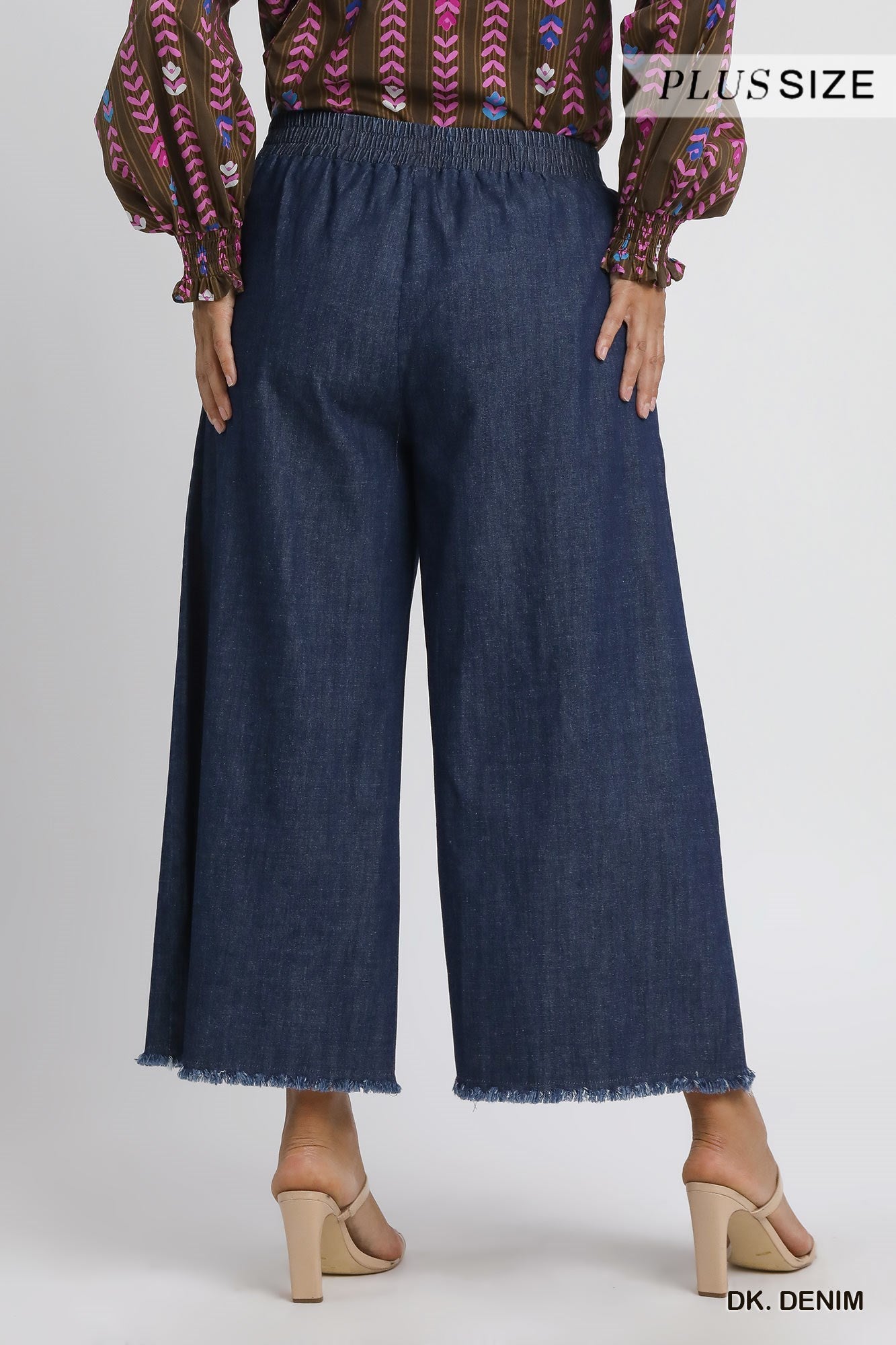 Umgee Washed Denim Pants with Fringe Hem - 2 Colors - Small -2X