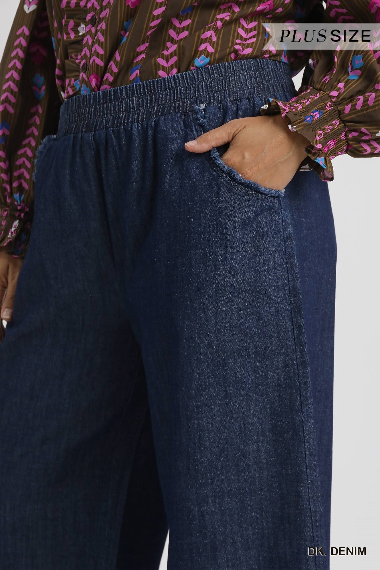 Umgee Washed Denim Pants with Fringe Hem - 2 Colors - Small -2X