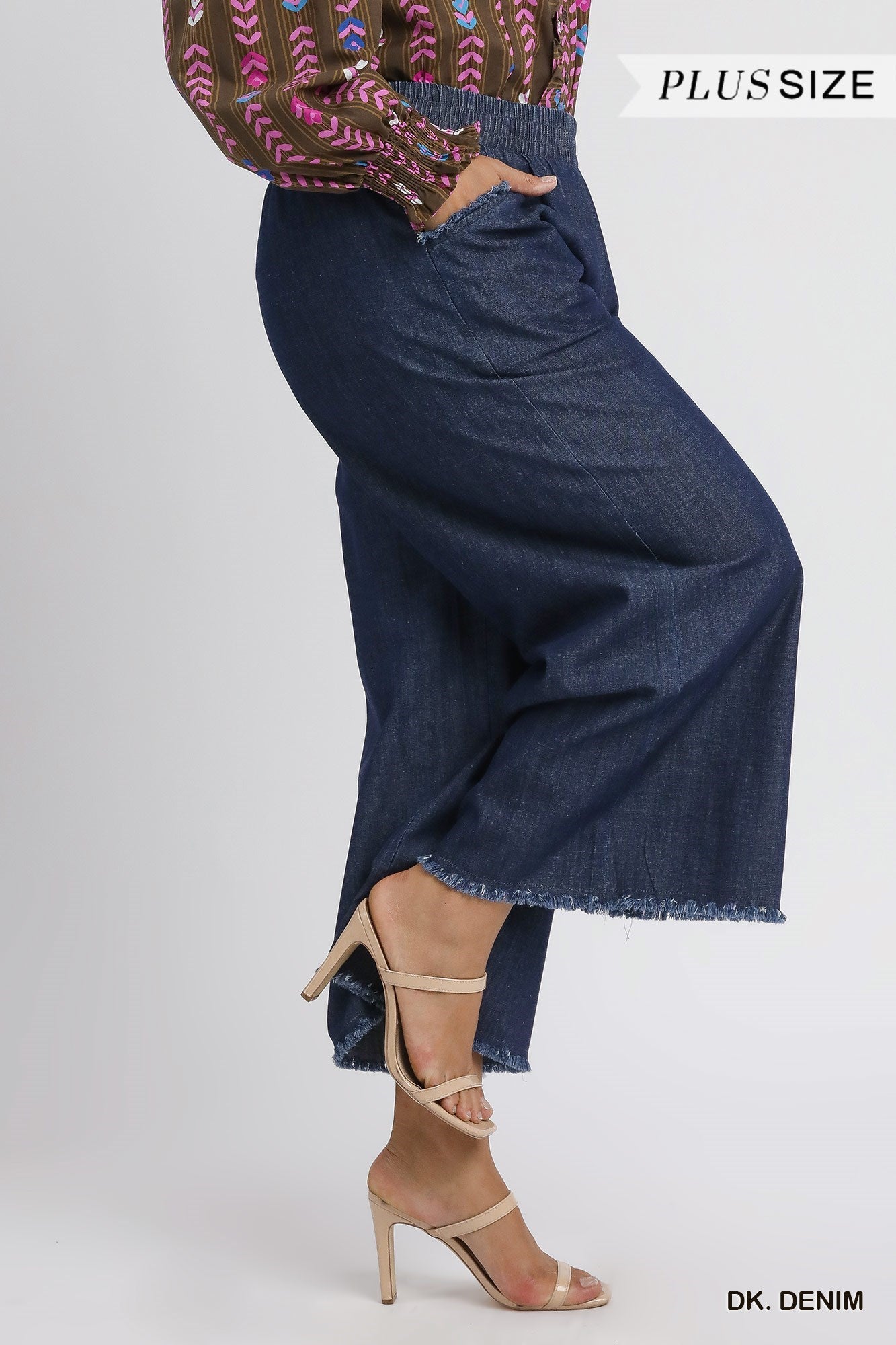 Umgee Washed Denim Pants with Fringe Hem - 2 Colors - Small -2X