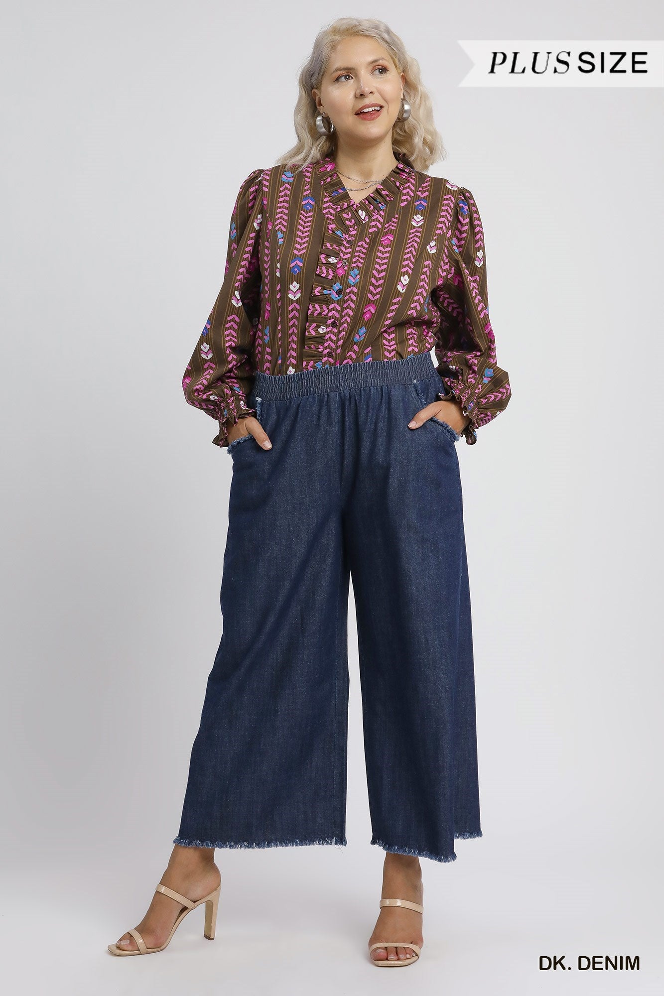 Umgee Washed Denim Pants with Fringe Hem - 2 Colors - Small -2X