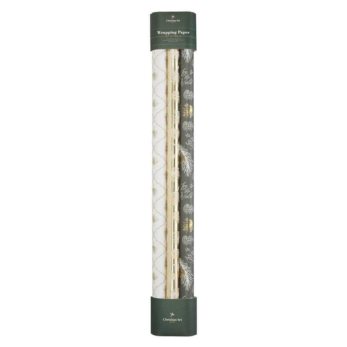 Wrapping Paper Set 3 pc Joy to the World White Gray Gold