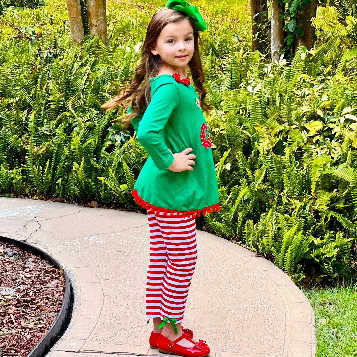 Girls Christmas Clothing Elf Stocking Red Stripe Pants Set