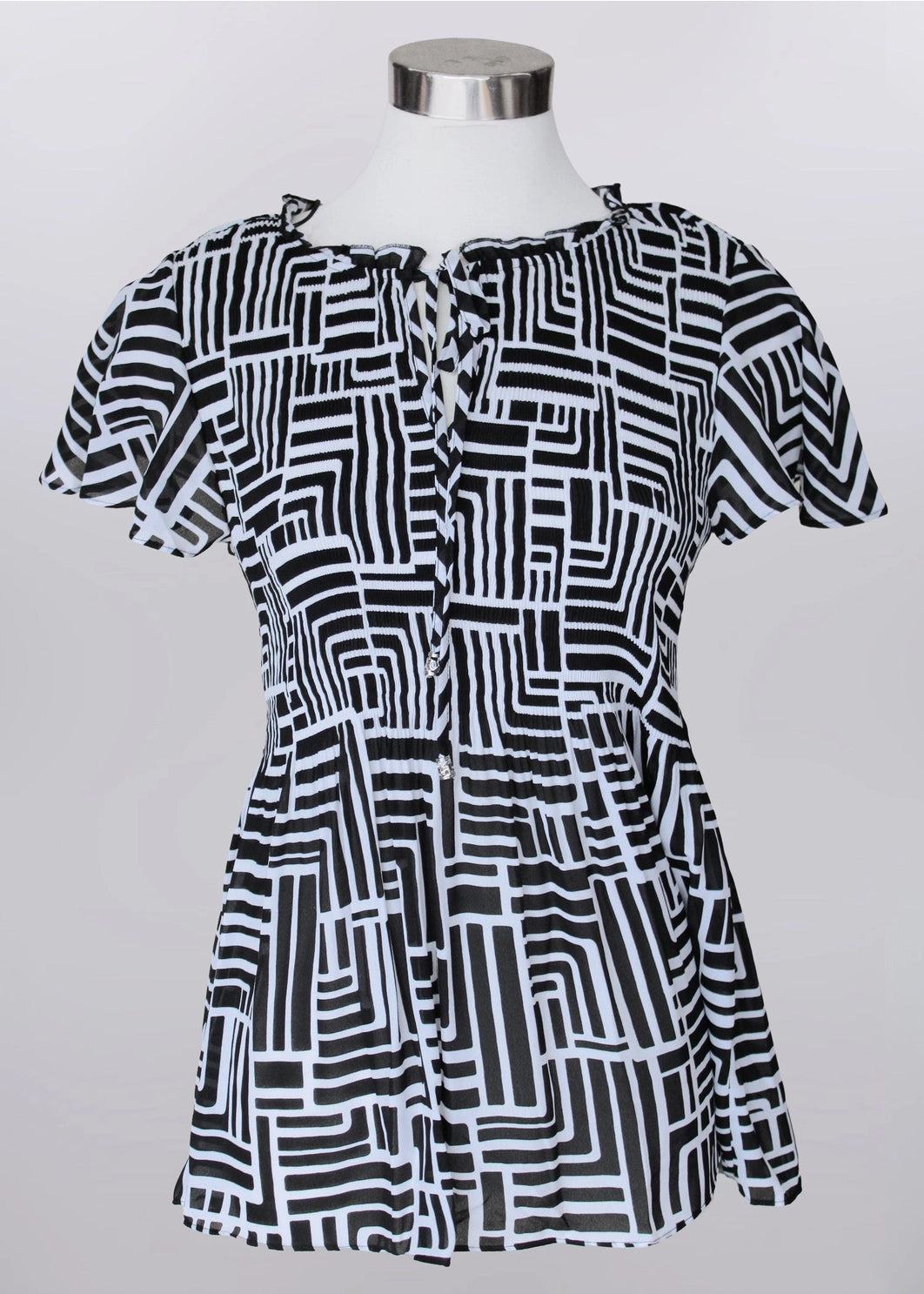Keren Hart Black and White Abstract Mini Pleat Top