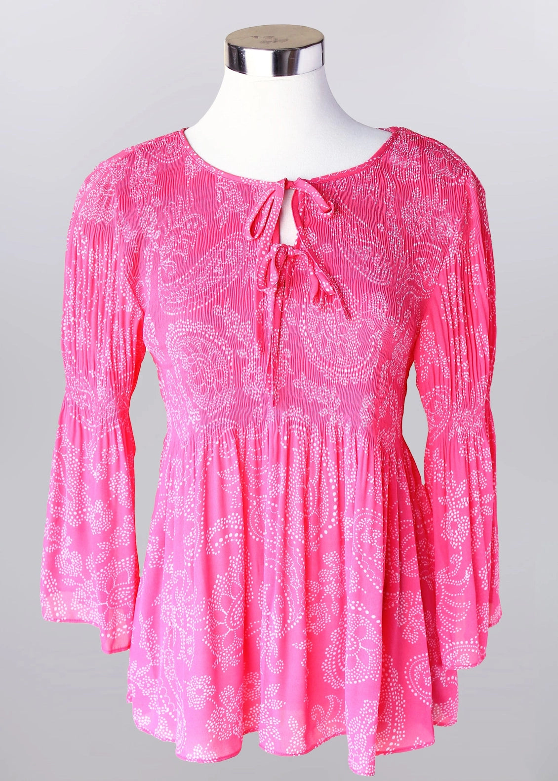 Keren Hart Pink Paisley Mini Pleat Blouse with Tie Detail
