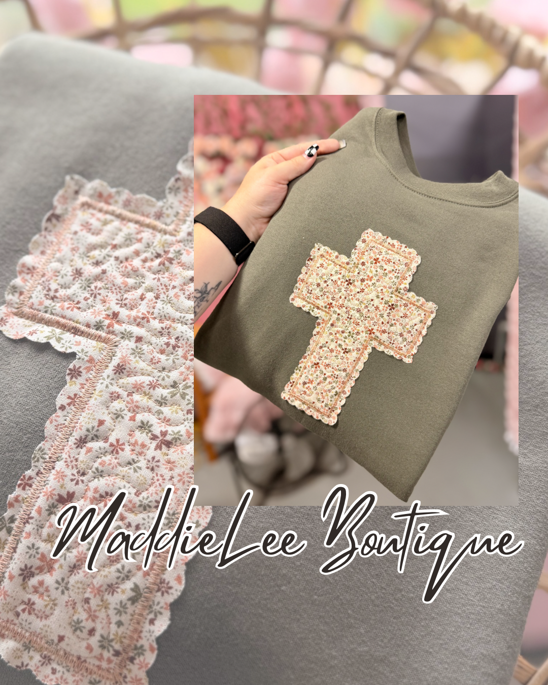 Appliqué embroidered cross w/ scalloped edges