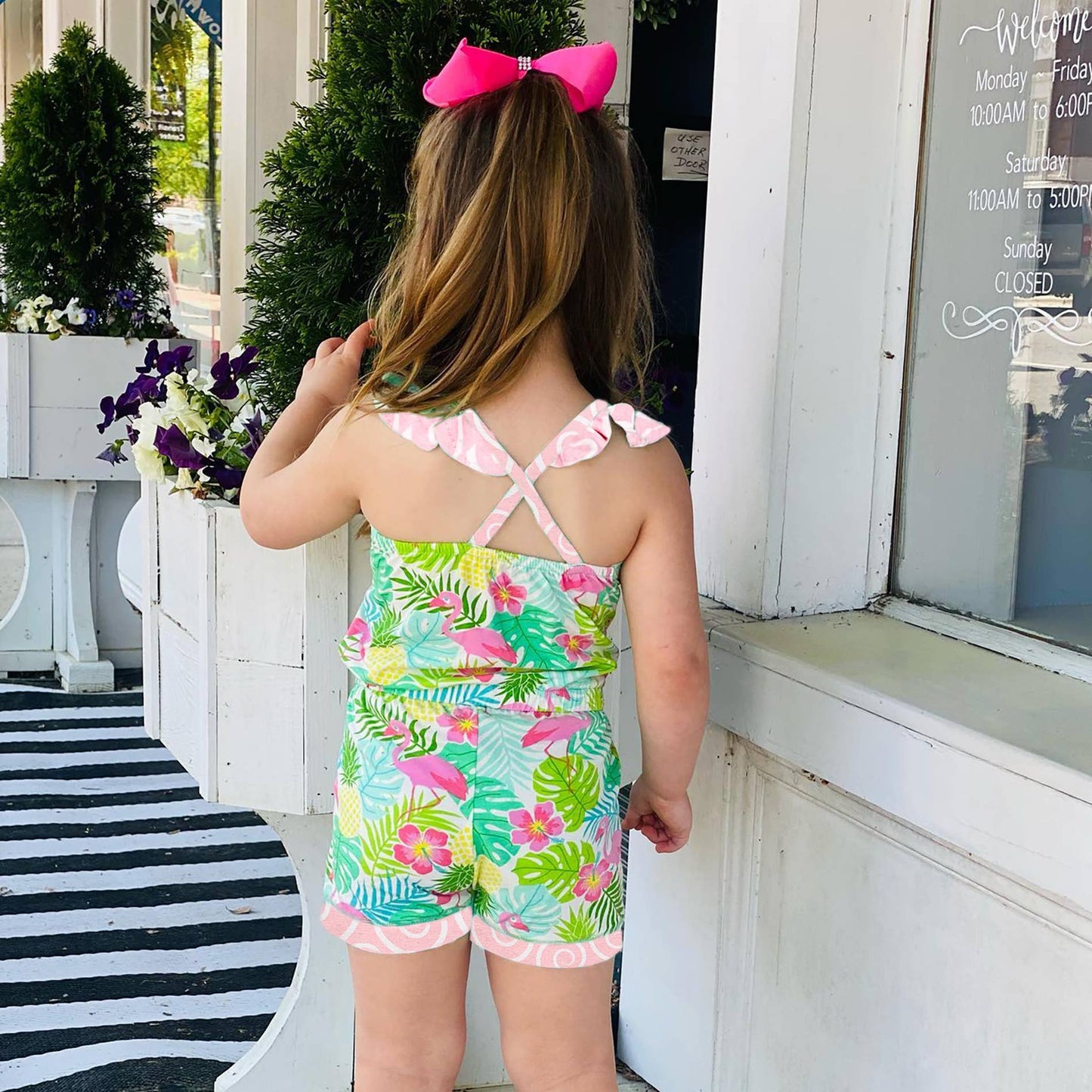 AnnLoren Pink Flamingo Girls Jumpsuit Shorts Summer Romper