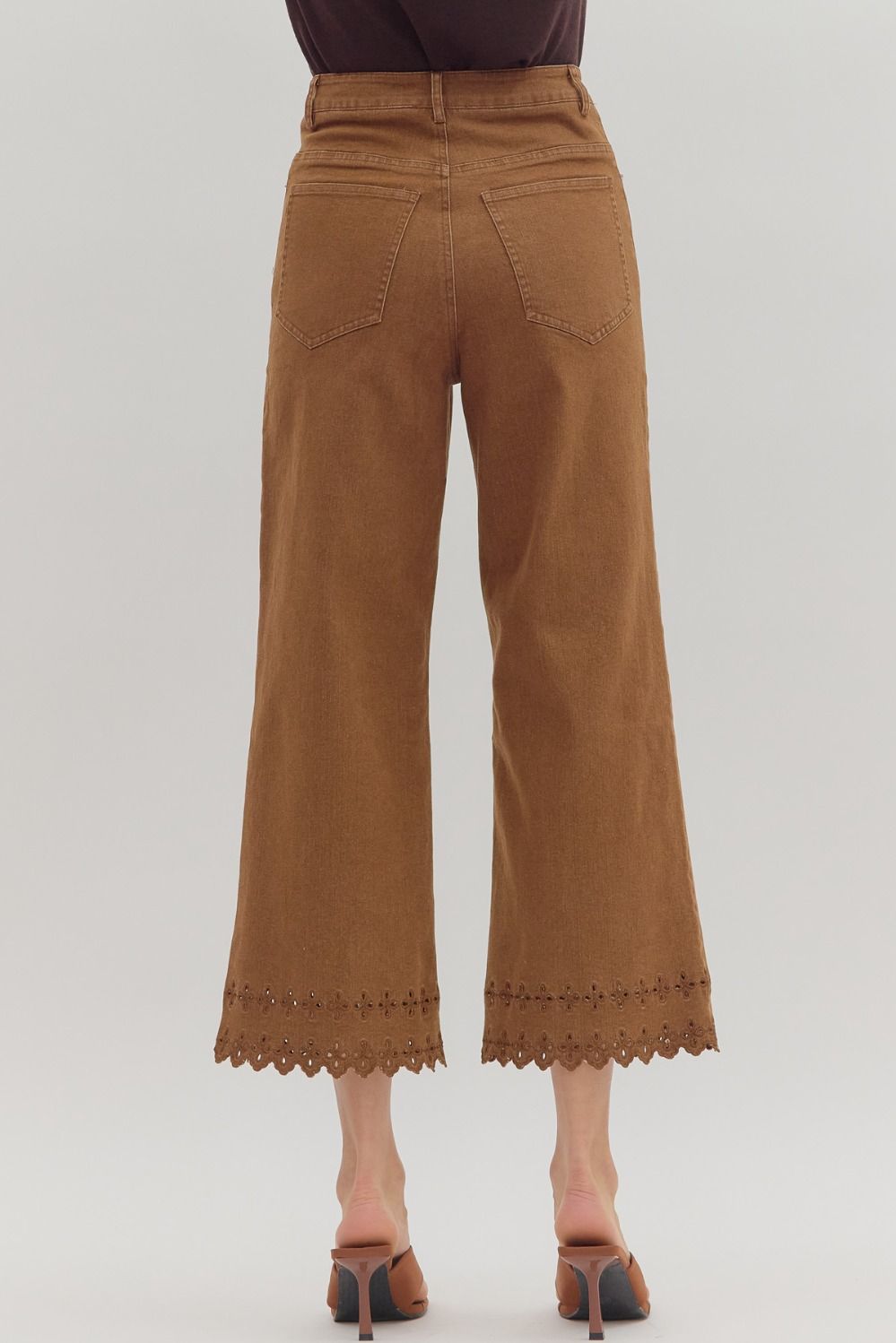 Entro Brown Denim Pants with embroidered hem