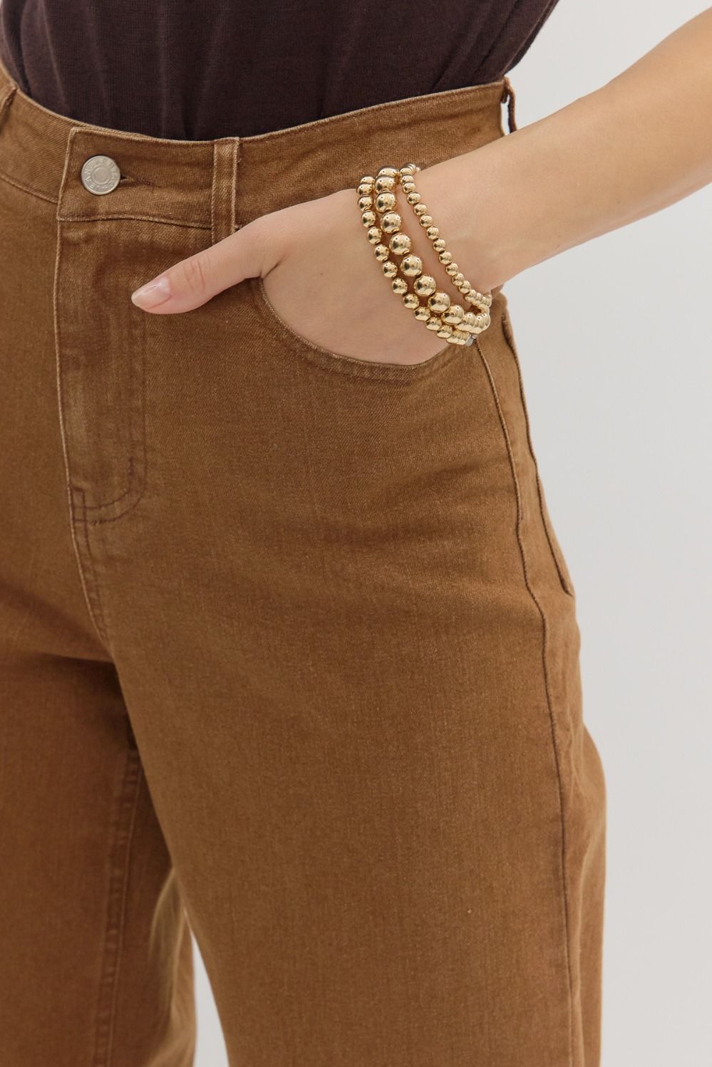 Entro Brown Denim Pants with embroidered hem