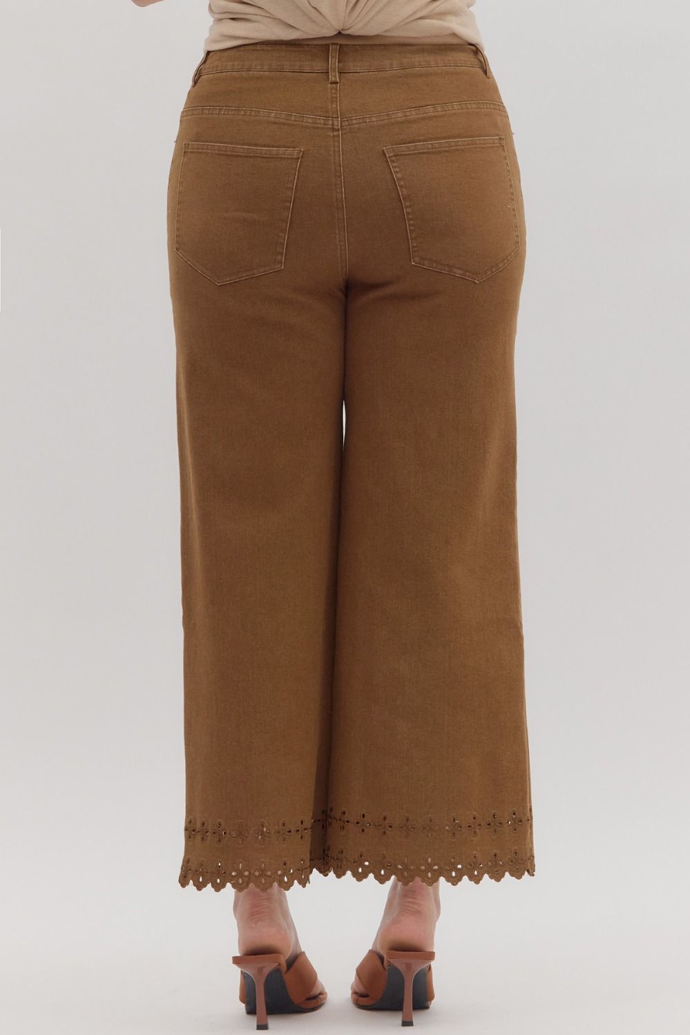 Entro Brown Denim Pants with embroidered hem