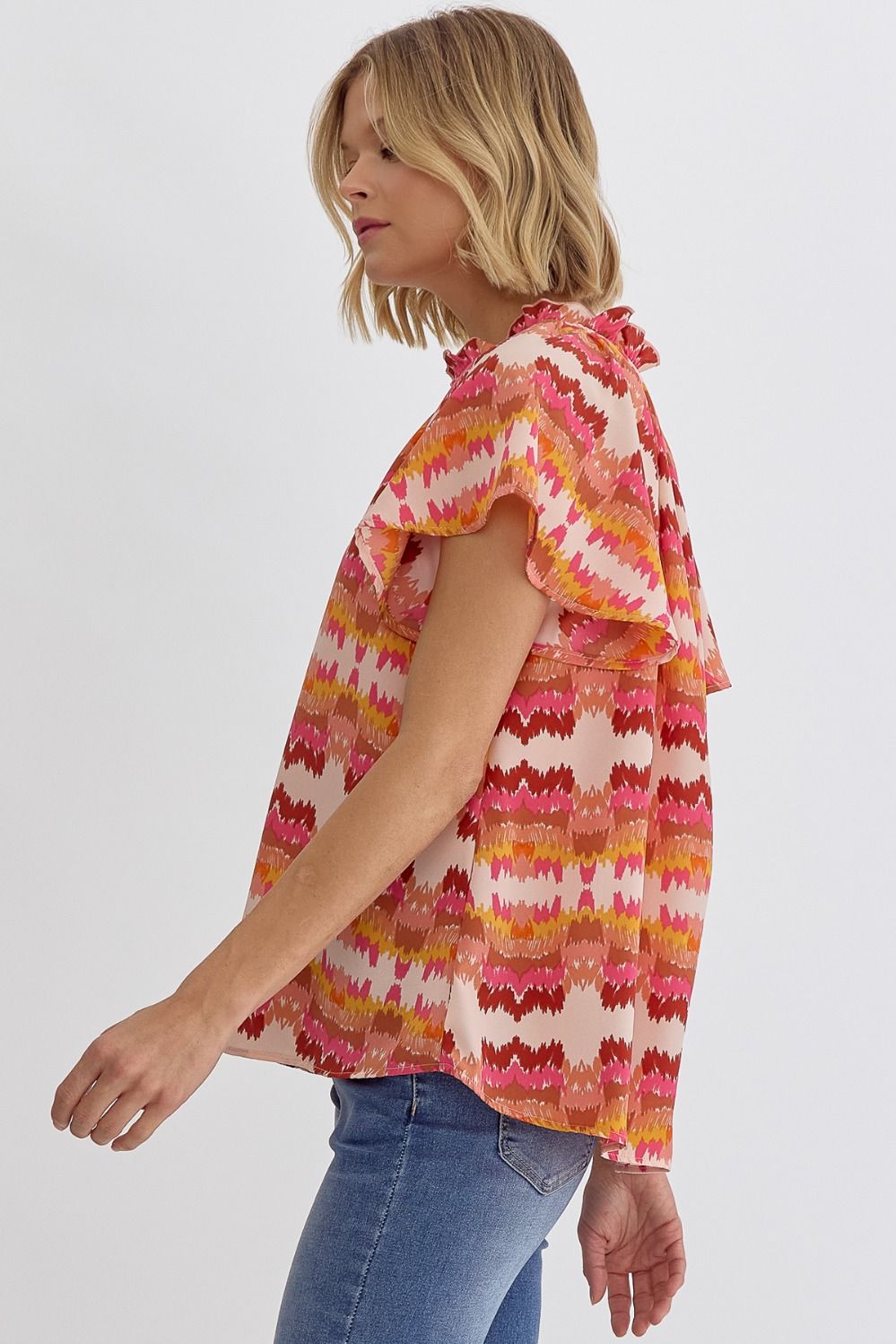 Entro Printed Woven v-neck Top
