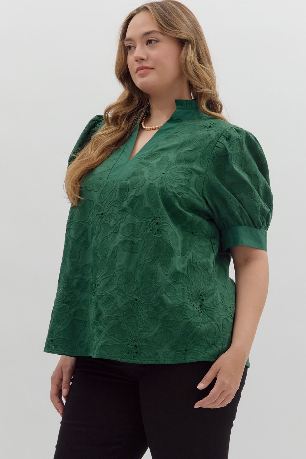 Entro Green Floral Embroidered Top - Small to 2X