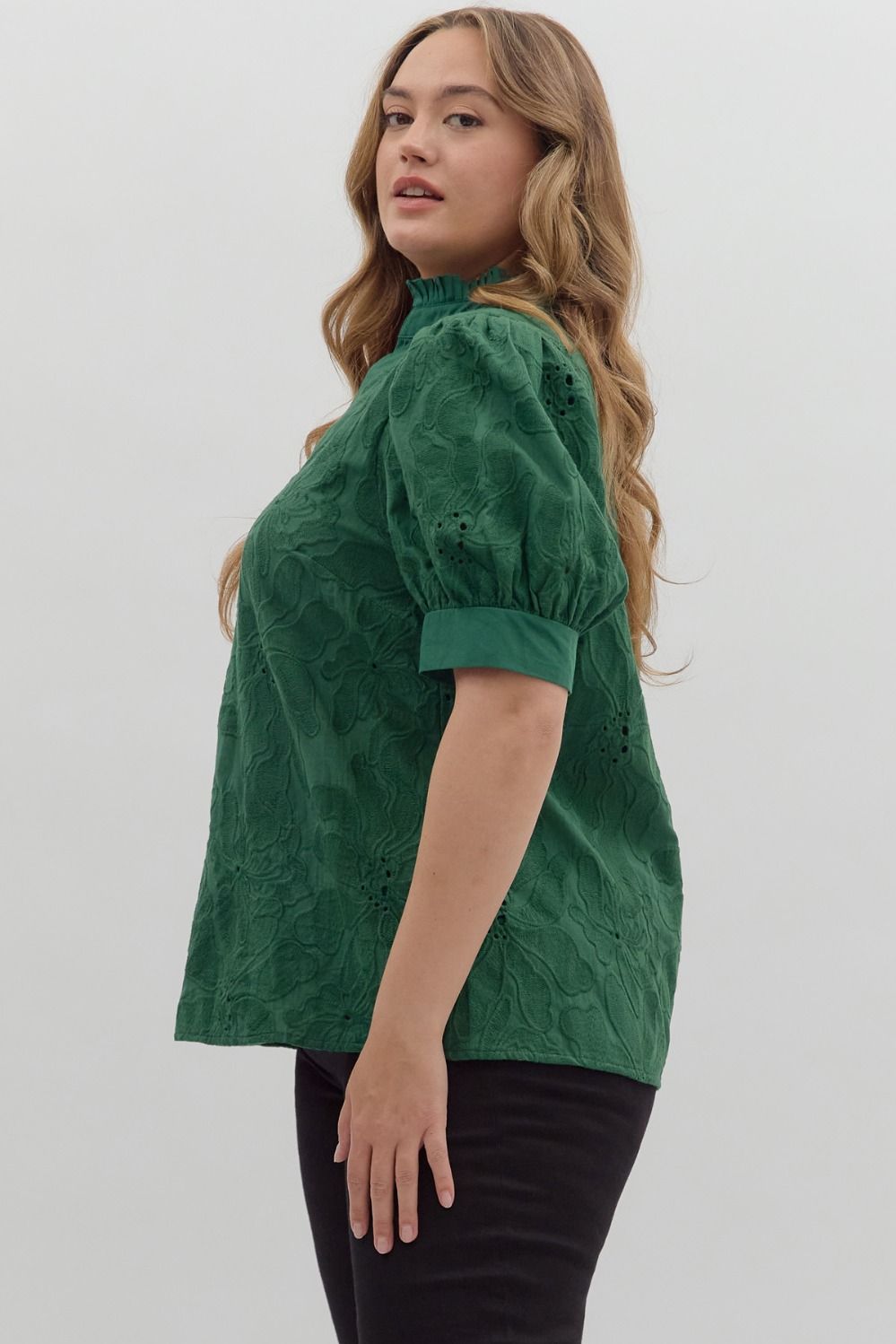 Entro Green Floral Embroidered Top - Small to 2X
