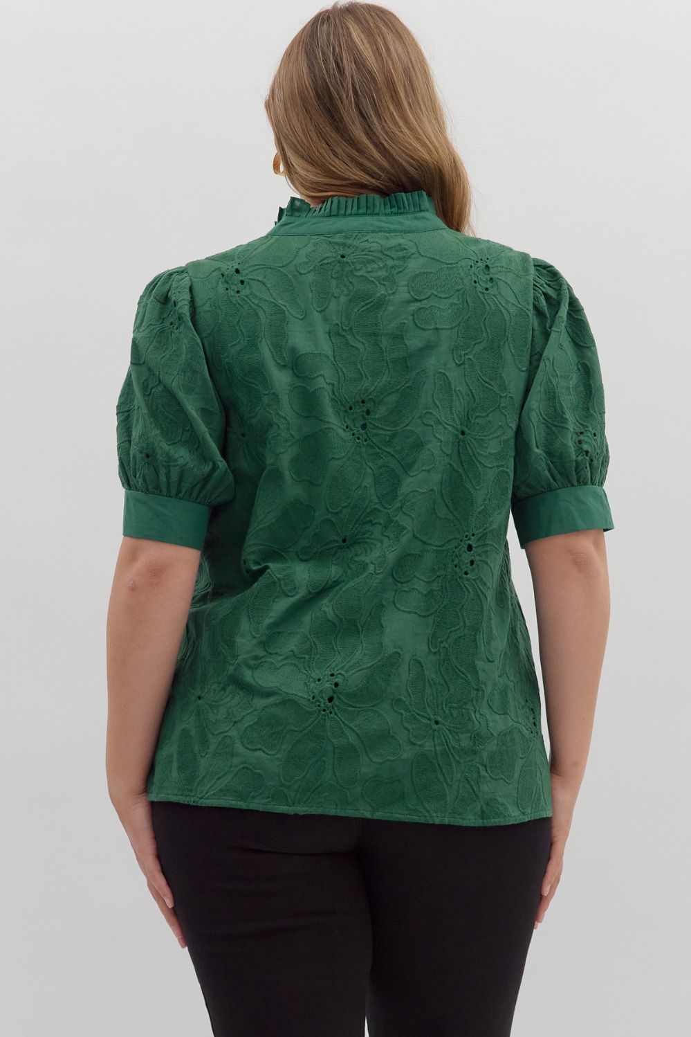 Entro Green Floral Embroidered Top - Small to 2X
