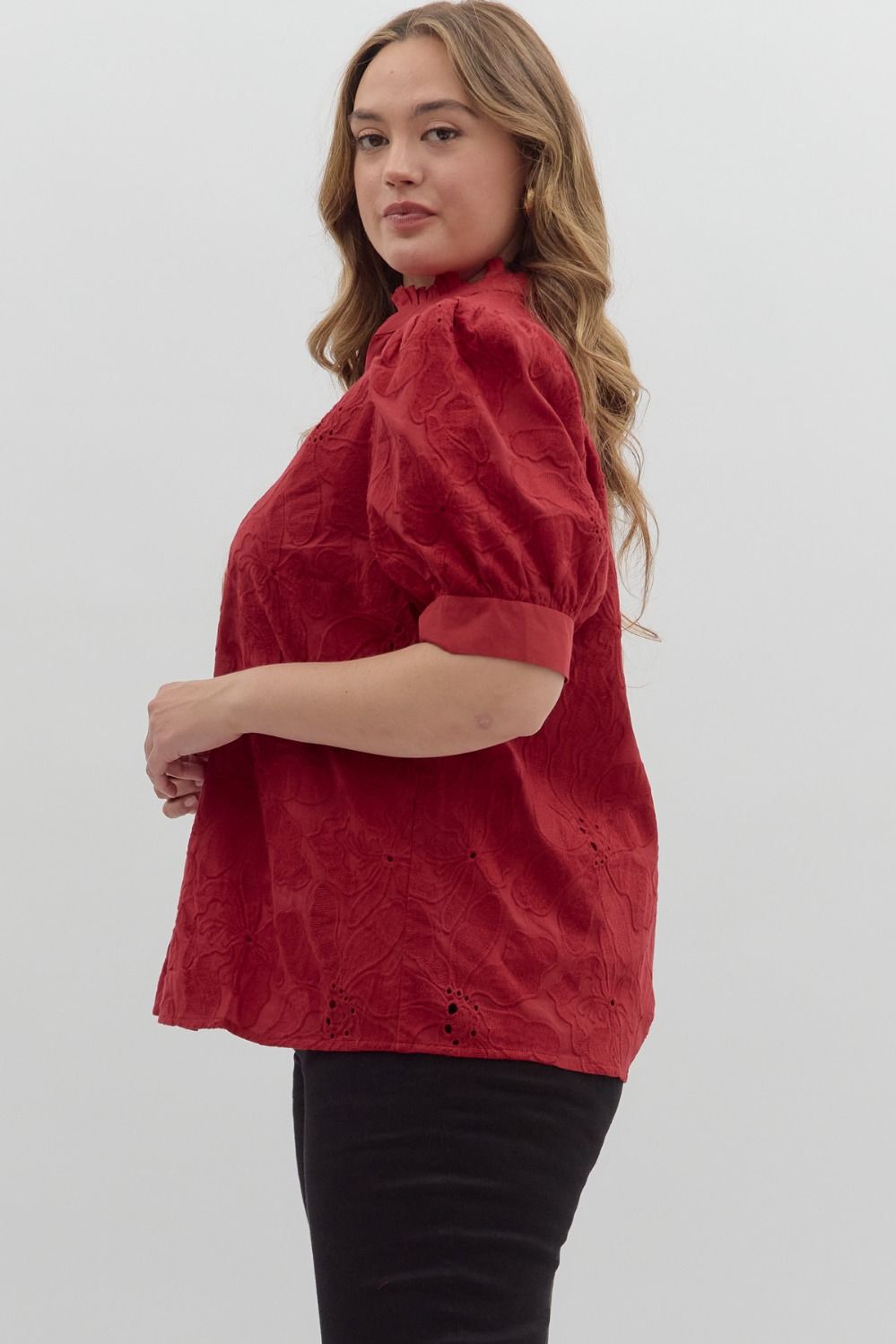 Entro Red Floral Embroidered Top - Small to 2X