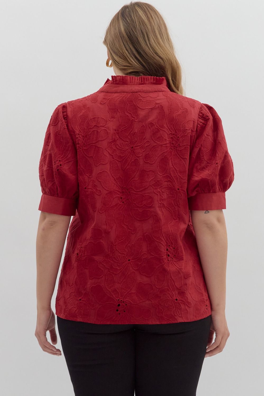 Entro Red Floral Embroidered Top - Small to 2X