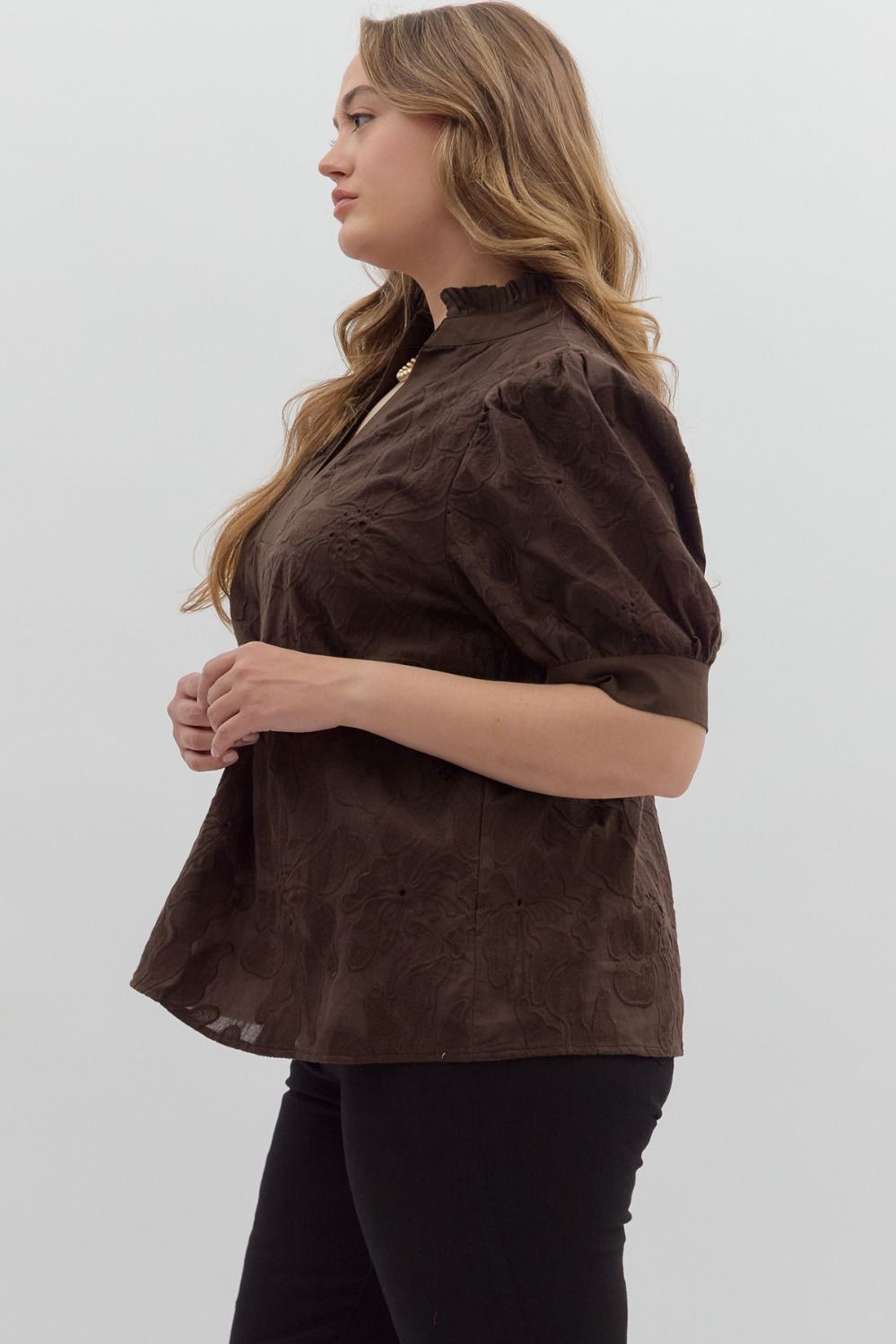 Entro Brown Floral Embroidered Top - Small to 2X