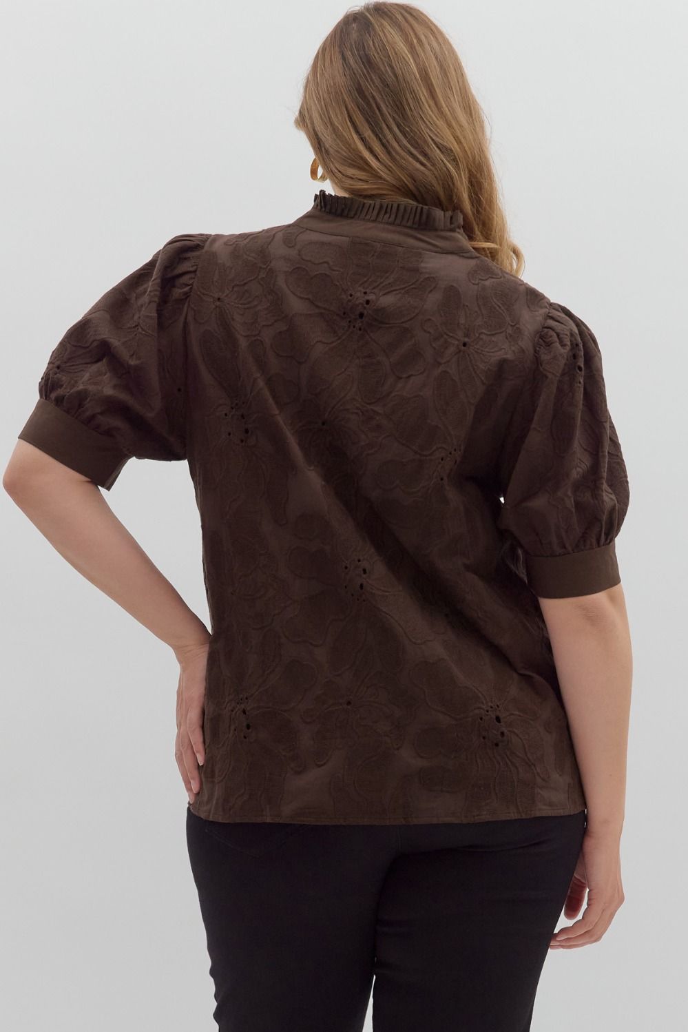 Entro Brown Floral Embroidered Top - Small to 2X