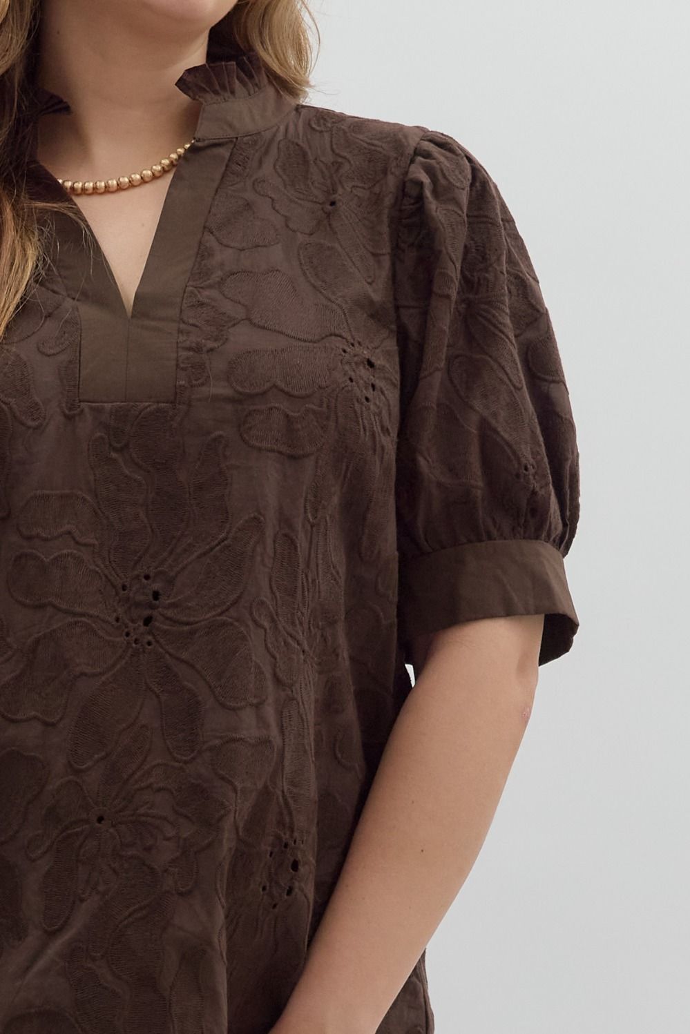 Entro Brown Floral Embroidered Top - Small to 2X