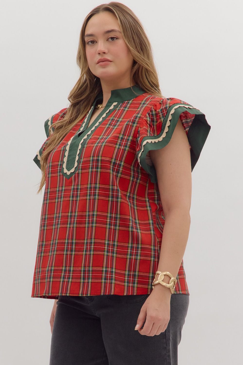 Entro Red Plaid Top - Sizes S - 2X