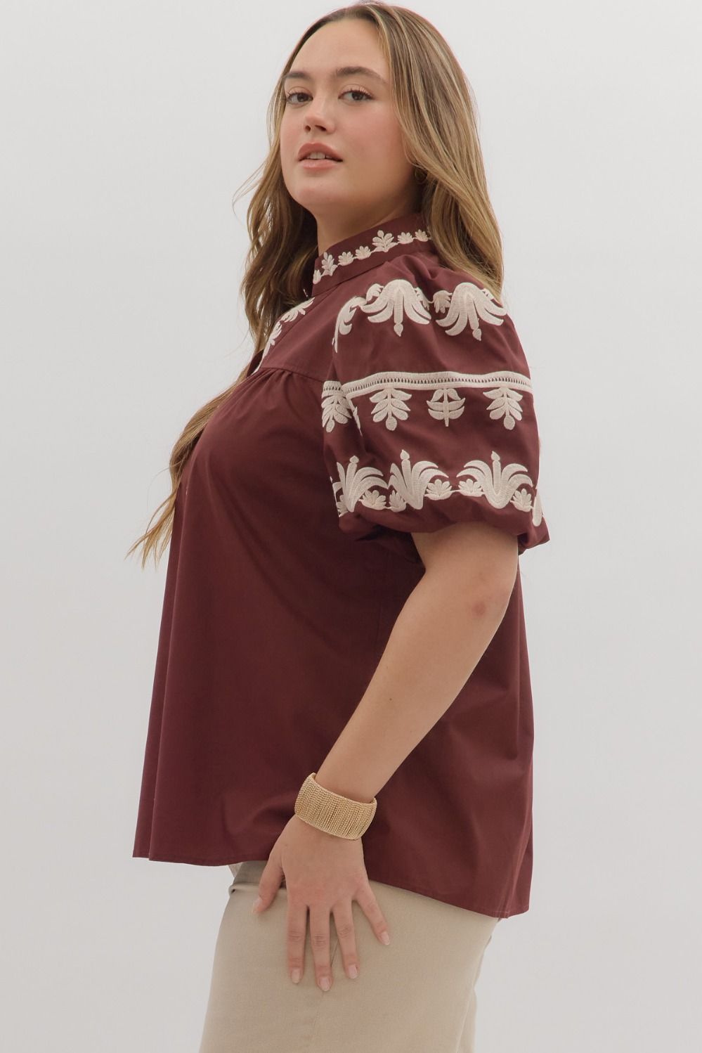 Entro Embroidered Burgundy Top - Small to 2X