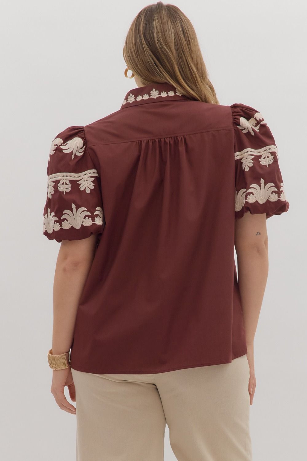 Entro Embroidered Burgundy Top - Small to 2X