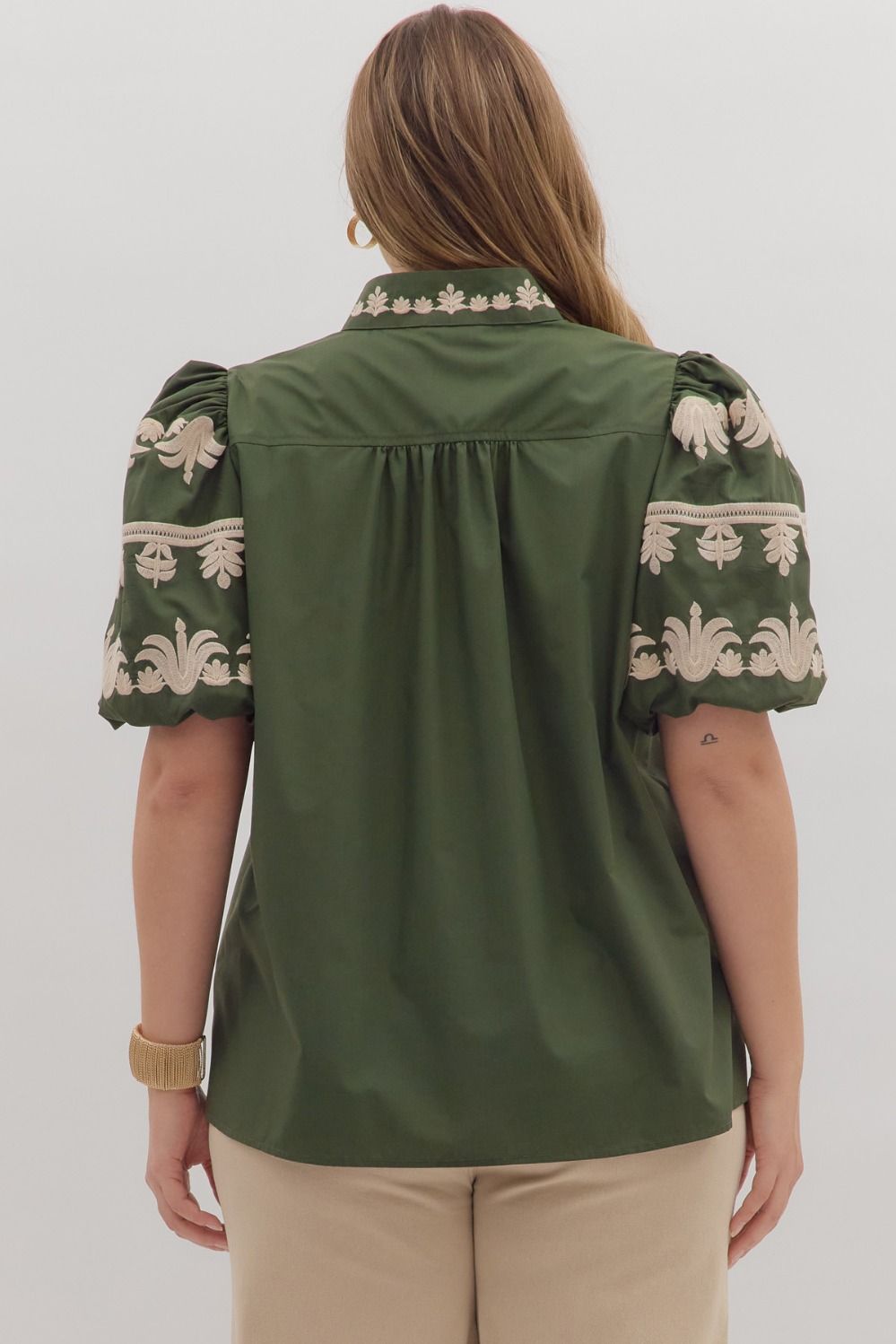 Entro Embroidered Dark Green Top - Small to 2X