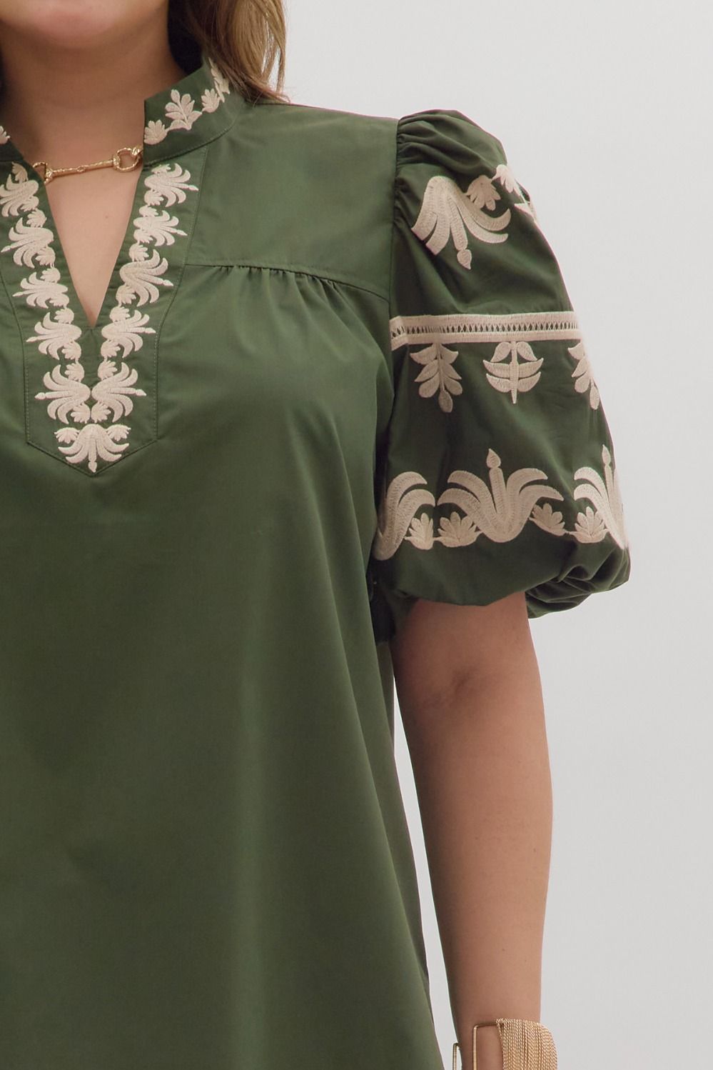 Entro Embroidered Dark Green Top - Small to 2X