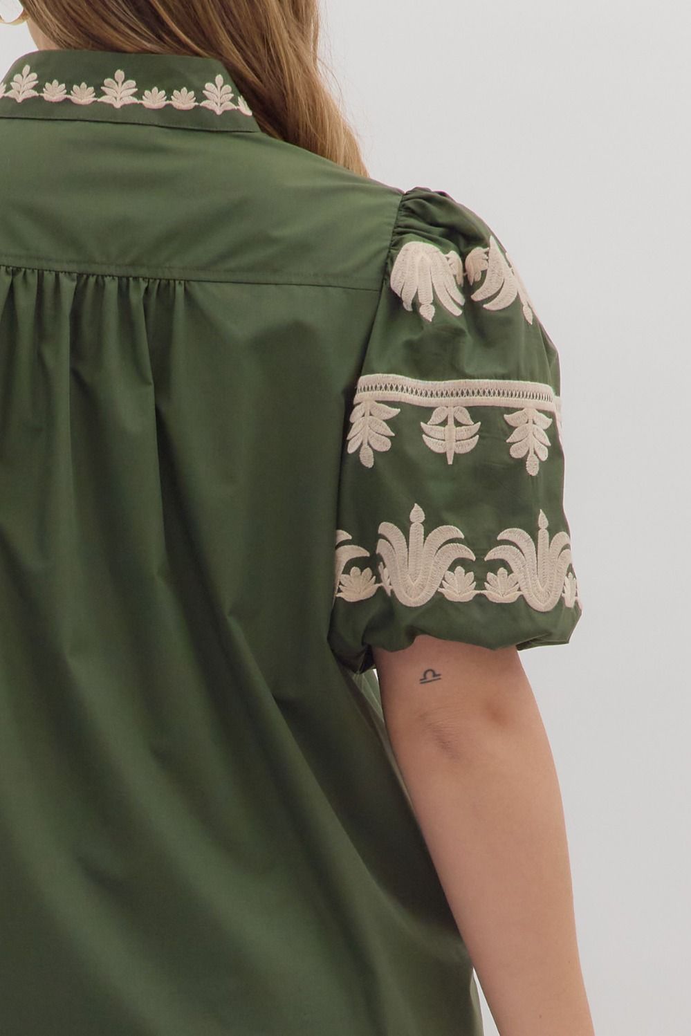 Entro Embroidered Dark Green Top - Small to 2X