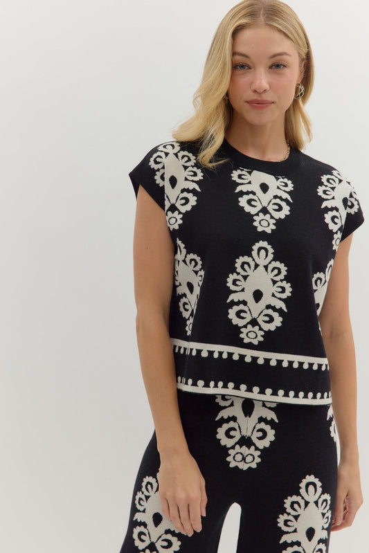 Entro Damask pattern sweater pullover top