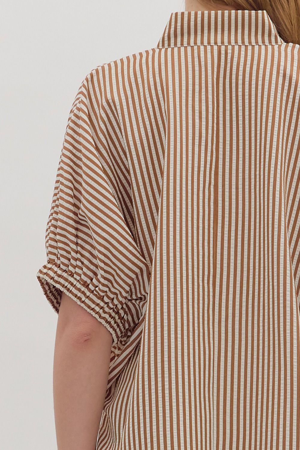 Entro striped top with embroidery and scallop hem - S-2X