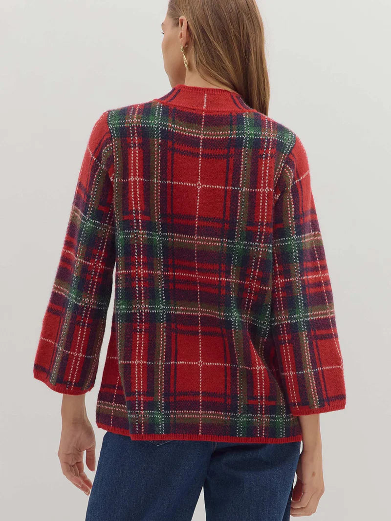 Entro Plaid Mock Neck Sweater (RED)