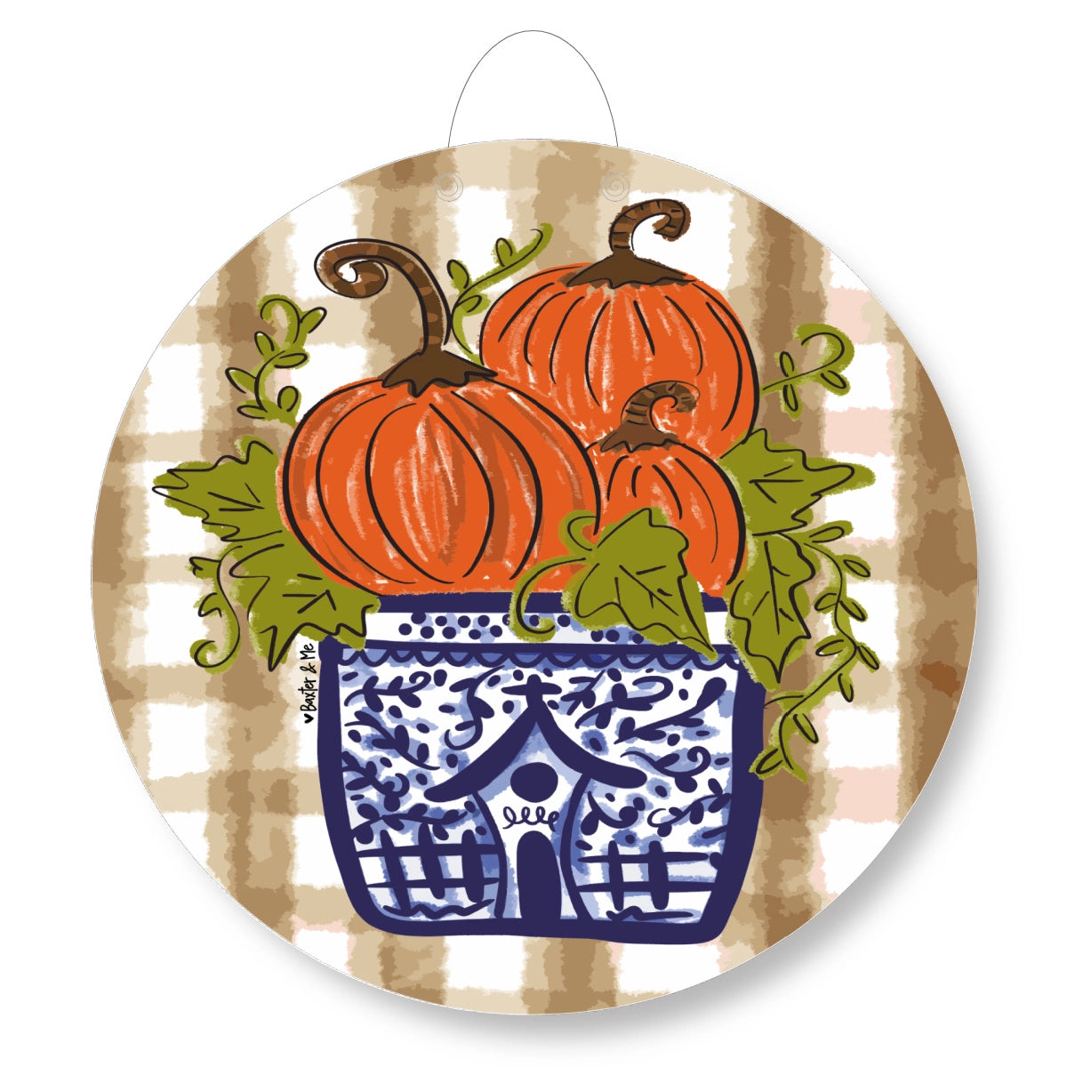 Blue Willow Pumpkin Stack Door Hanger