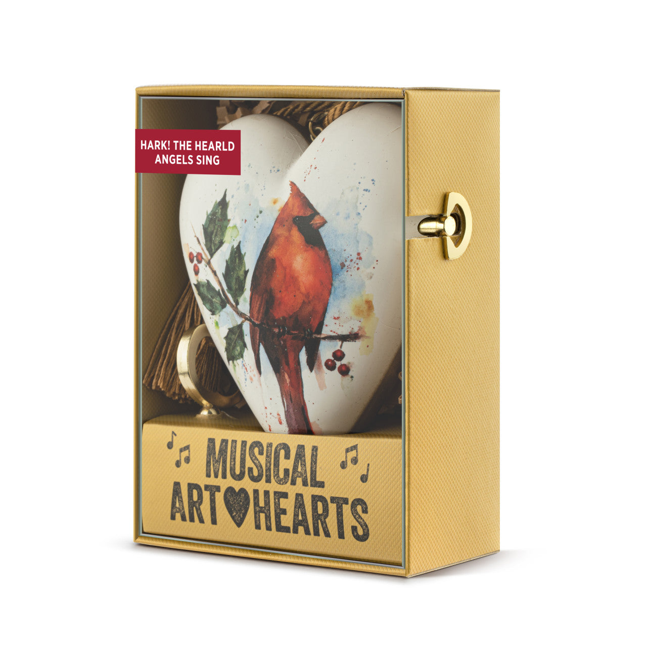 Demdaco Cardinal with Holly Musical Art Heart Ornament