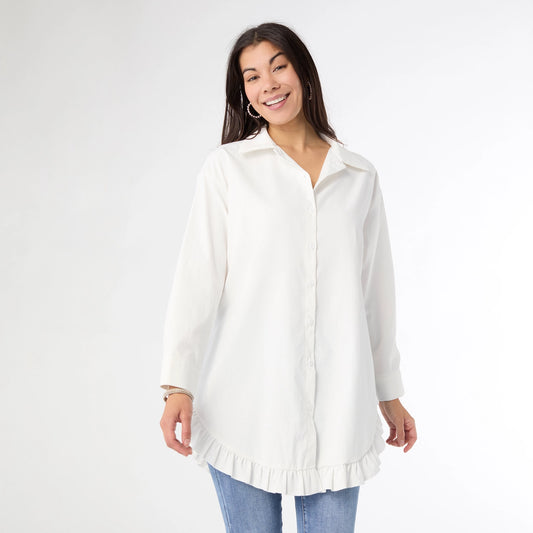 Dominique Tunic Top with Ruffle Bottom - White