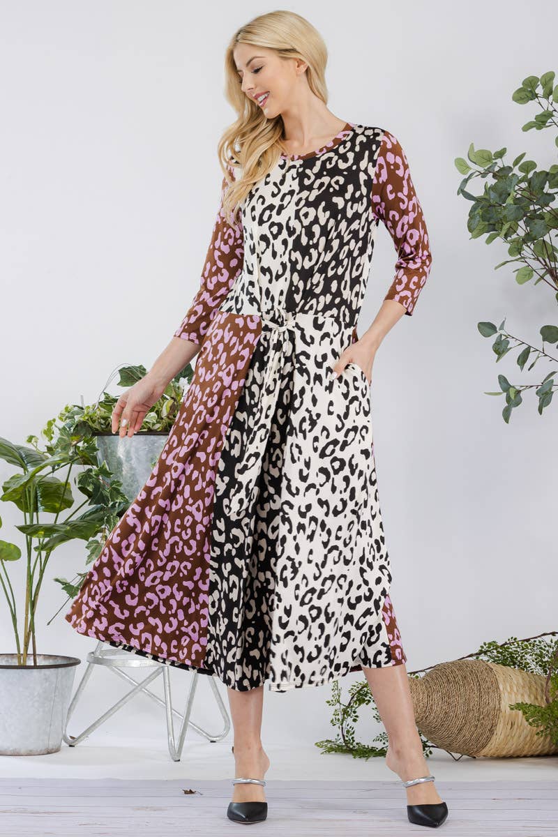 Celeste Leopard Contrast Midi Dress