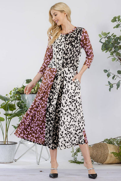 Celeste Leopard Contrast Midi Dress