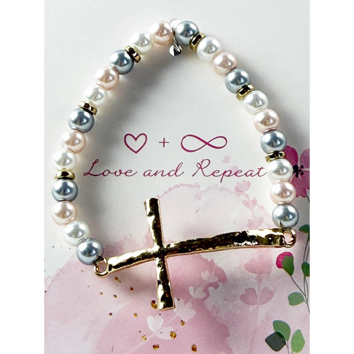 Hammered Cross Bead Stretch Bracelet