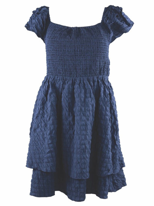 Simply Southern Tiered Navy Puff Sleeve Dress