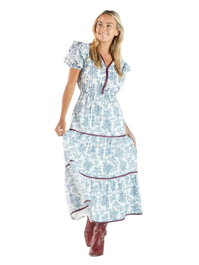 Simply Southern Blue Floral Y-neck Dress