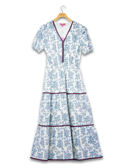 Simply Southern Blue Floral Y-neck Dress