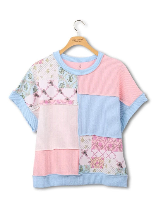 Simply Southern Pastel Patchwork Corded Tee