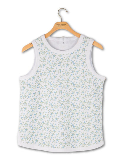 Front view of Simply Southern Floral Printed Tank Top with contrasting sleeve and hem details, soft and breathable, relaxed fit for casual or everyday wear.