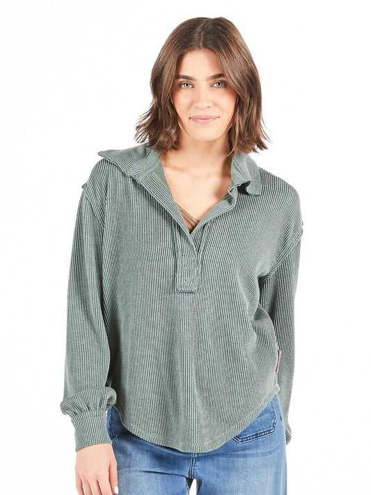 Simply Southern Ribbed Collar Top - Jade